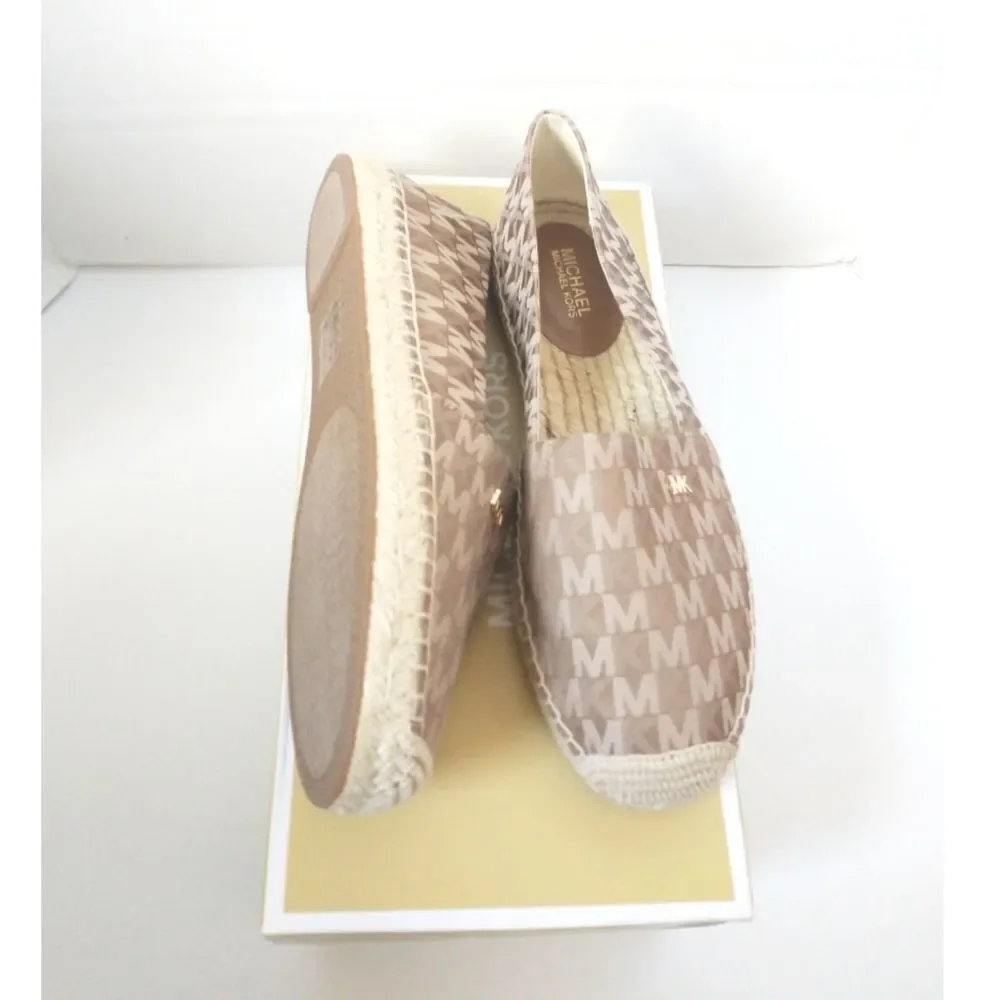 New! MICHAEL KORS Women's MK Logo Kendrick Espadrille Flats Shoes Luggage Brown